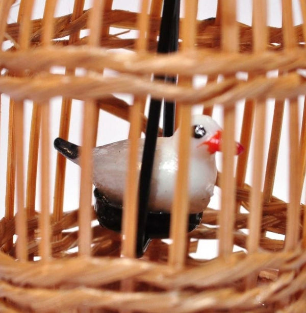 Miniature Bamboo Bird Cage with Bird, Dollhouse Birdcage, Fairy Garden Bird