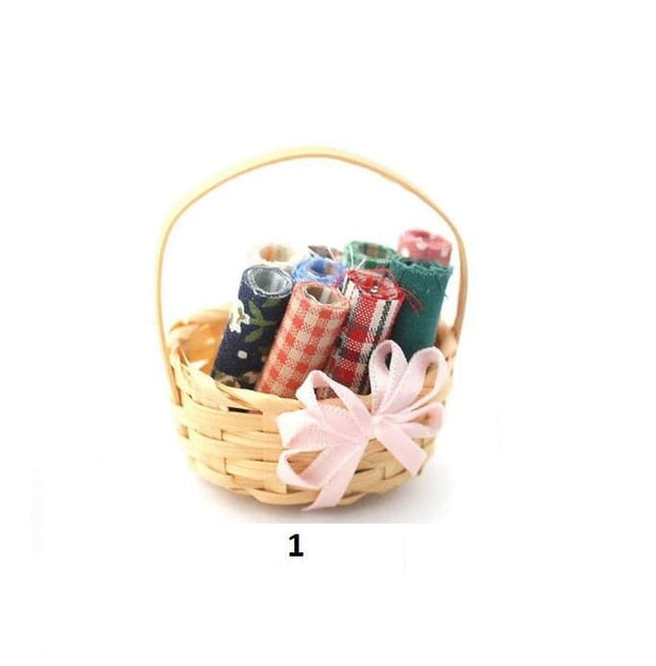 Choice of Miniature Fabric Baskets, Dollhouse Baskets with Cloth or Ironing Basket