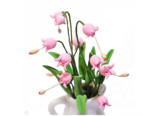 Miniature Artificial Pink Orchids in a White Vase, Dollhouse Flowers