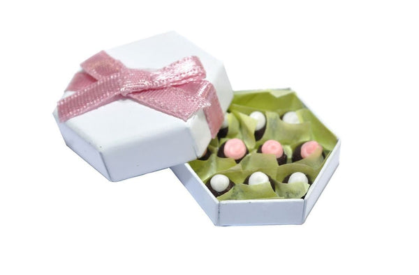 Miniature Box of Chocolates, Hexagonal Box of Dollhouse Candy, Dollhouse Gift Box