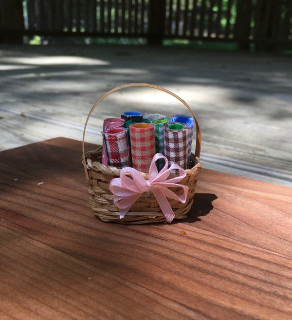 Choice of Miniature Fabric Baskets, Dollhouse Baskets with Cloth or Ironing Basket