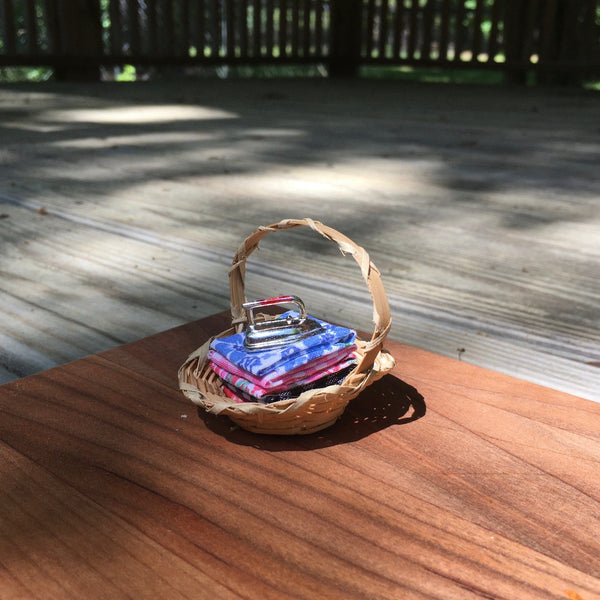 Choice of Miniature Fabric Baskets, Dollhouse Baskets with Cloth or Ironing Basket