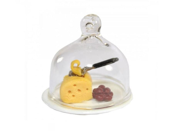 Dollhouse Cheese Plate with a Dome Lid, Miniature Cheese Slicer, Mini Plate with Cheese