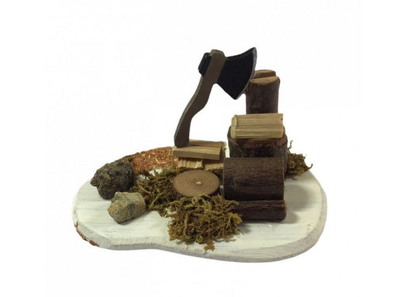 Fairy Garden Logs with an Axe,  Miniature Tree Cutting Station, Mini Logs for Lumberjack