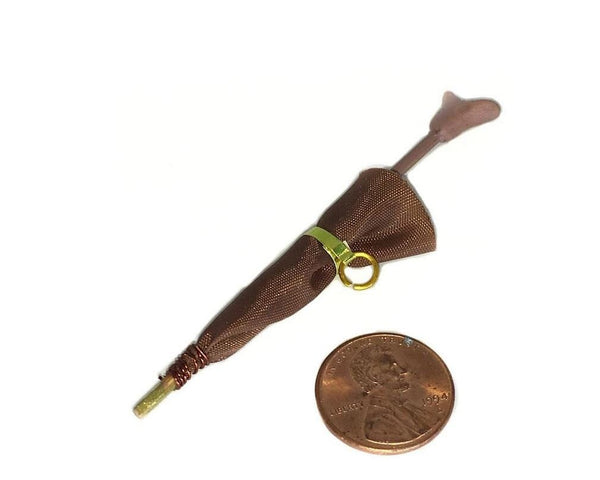 Miniature Gentleman's Brown Umbrella, Dollhouse Umbrella with a Brown Handle