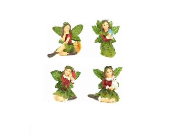 Christmas Fairy with a Rabbit,  Red and Green Holiday Fairy, Christmas Cake Topper