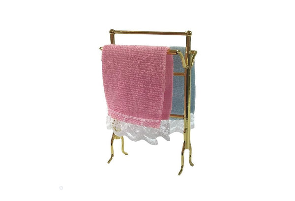 Miniature Towel Rack, Dollhouse Pink and Blue Towels,  Bathroom Supply