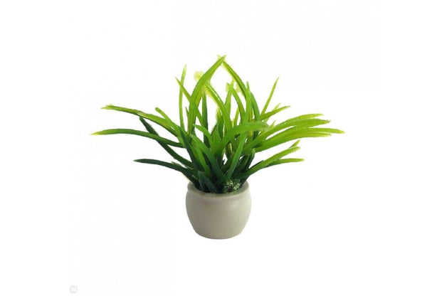 Miniature Artificial Green Plant, Dollhouse Spider Plant in White Pot