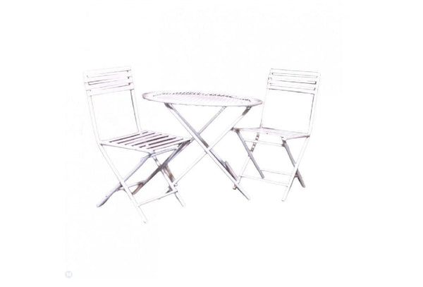 Miniature White Table and Chairs Set, Metal Table and Chairs,  3 Piece Metal Furniture Set