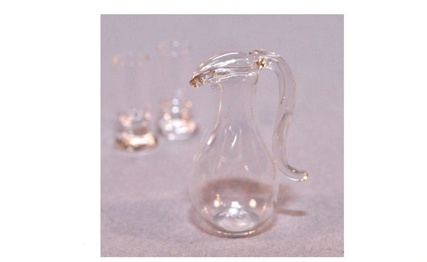 Dollhouse Glass Pitcher with 2 Glasses, 3 Piece Pitcher Set