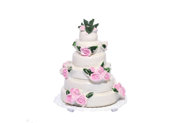 Miniature Wedding Cake, Decorated Dollhouse Cake with Pink Flowers, Special Occasion Cake Miniature