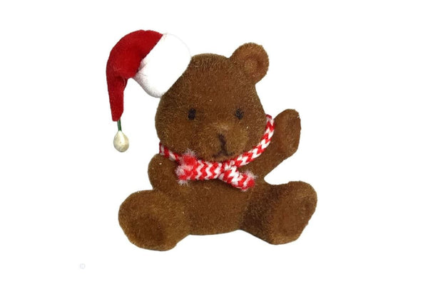 Miniature Teddy Bear in a Santa Hat, Dollhouse Holiday Bear Toy