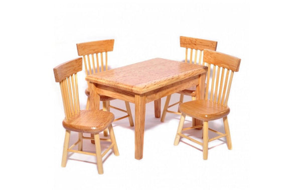 Miniature Light Oak Kitchen Table and Chairs,  Dollhouse Kitchen Table Set, Satin Finish Table and Chairs