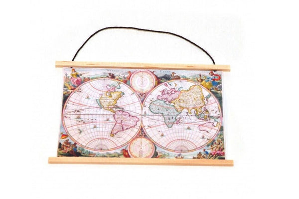 Miniature Old World Map, Dollhouse Miniature Hanging World Map