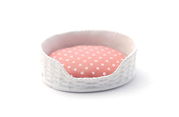 Dollhouse Bed for Cat or Dog, Miniature Pet Bed with Pink and White Cushion